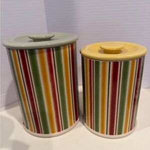 2 Canisters Striped Grand Fleur Silvestri By April Cornell Ceramic  Set